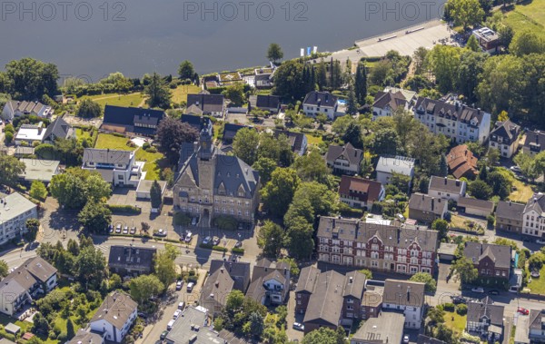 Aerial view, Wetter city council, Wetter-Herdecke ferry landing stage, Harkort-See shore, Alt-Wetter, Wetter, Ruhr area, North Rhine-Westphalia, Germany