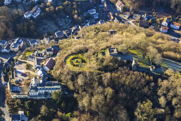 Aerial view, castle ruins of Volmarstein Castle, Volmarstein Castle Hotel, Volmarstein, Wetter, Ruhr area, North Rhine-Westphalia, Germany