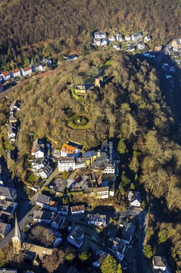 Aerial view, castle ruins of Volmarstein Castle, Volmarstein Castle Hotel, Volmarstein, Wetter, Ruhr area, North Rhine-Westphalia, Germany