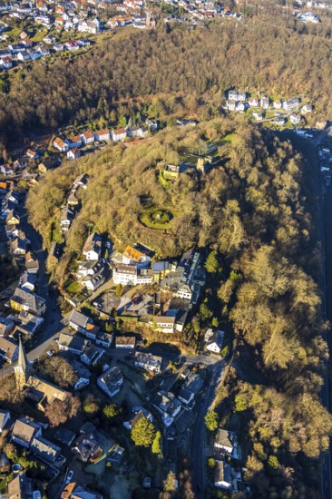 Aerial view, castle ruins of Volmarstein Castle, Volmarstein Castle Hotel, Volmarstein, Wetter, Ruhr area, North Rhine-Westphalia, Germany