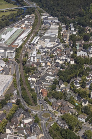 Aerial view, industrial estate, DEMAG, Ruhr Valley Centre, new roundabout Kaiserstraße Friedrichstarße, federal road B226, bridge over the Ruhr, Alt-Wetter, Wetter, Ruhr area, North Rhine-Westphalia, Germany