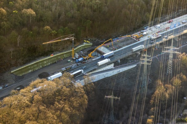 Aerial view, construction site motorway A1 viaduct, replacement construction of the viaduct, Vorhalle, Hagen, Ruhr area, North Rhine-Westphalia, Germany