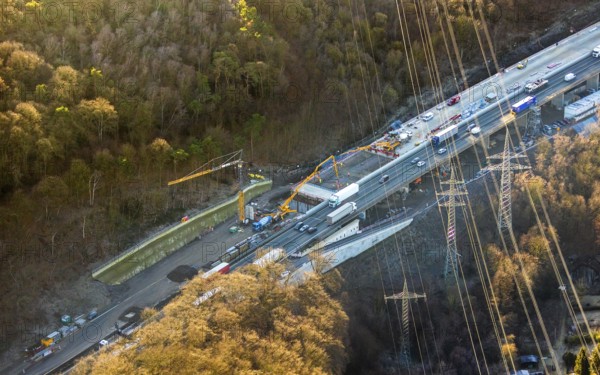 Aerial view, construction site motorway A1 viaduct, replacement construction of the viaduct, Vorhalle, Hagen, Ruhr area, North Rhine-Westphalia, Germany