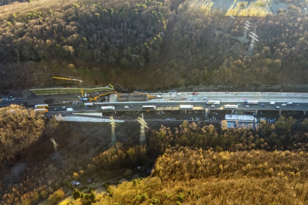 Aerial view, construction site motorway A1 viaduct, replacement construction of the viaduct, Vorhalle, Hagen, Ruhr area, North Rhine-Westphalia, Germany