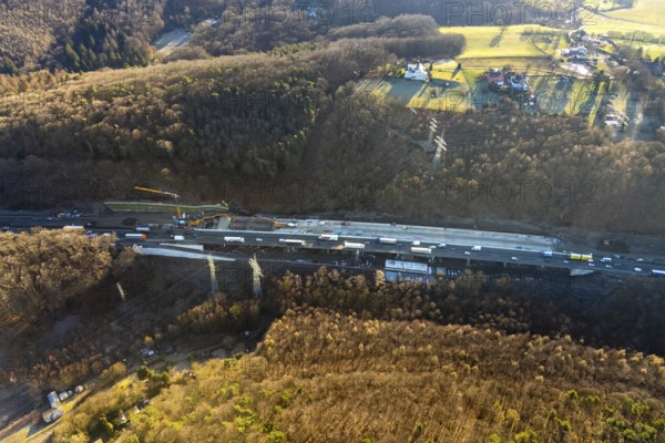 Aerial view, construction site motorway A1 viaduct, replacement construction of the viaduct, Vorhalle, Hagen, Ruhr area, North Rhine-Westphalia, Germany