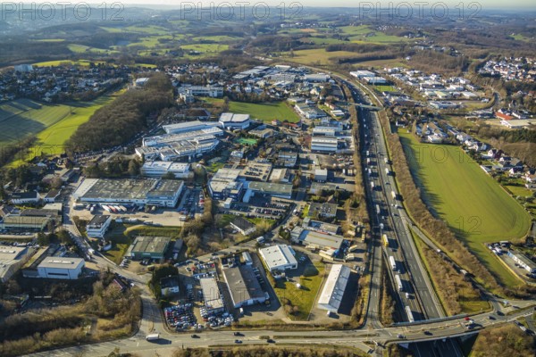Aerial view, industrial estate Am Nielande, Altenhofer Weg, Grundschöttel, Wetter, Ruhr area, North Rhine-Westphalia, Germany