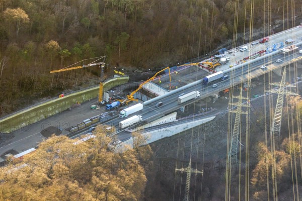 Aerial view, construction site motorway A1 viaduct, replacement construction of the viaduct, Vorhalle, Hagen, Ruhr area, North Rhine-Westphalia, Germany