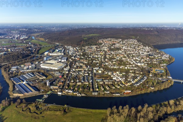 Aerial view, city view Wetter, river Ruhr, Obergraben, Harkortsee, Alt-Wetter, Wetter, Ruhr area, North Rhine-Westphalia, Germany