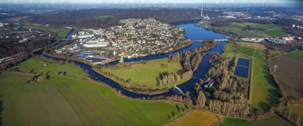 Aerial view, city view Wetter, river Ruhr, Obergraben, Harkortsee, Alt-Wetter, Wetter, Ruhr area, North Rhine-Westphalia, Germany