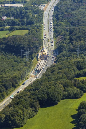 Aerial view, construction site motorway A1 viaduct, replacement construction of the viaduct, Vorhalle, Vorhalle, Hagen, Ruhr area, North Rhine-Westphalia, Germany