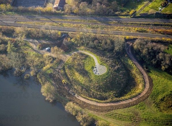 Aerial view, Elsche estuary viewpoint, Elbsche, Ruhr, Ruhr valley, railway line, Bommern, Witten, Ruhr area, North Rhine-Westphalia, Germany
