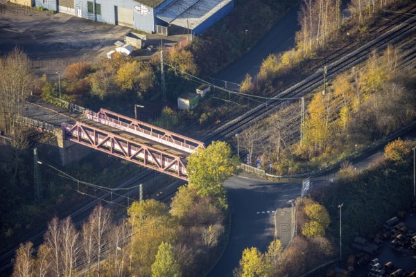 Aerial view, renovated bridge over railway line, Auf der Bleiche, Wengern, Wetter, Ruhr area, North Rhine-Westphalia, Germany