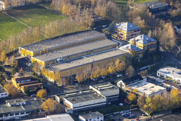 Aerial view, industrial estate on the Ruhrauen, Taprogge GmbH, Schliemannstraße, Wengern, Wetter, Ruhr area, North Rhine-Westphalia, Germany