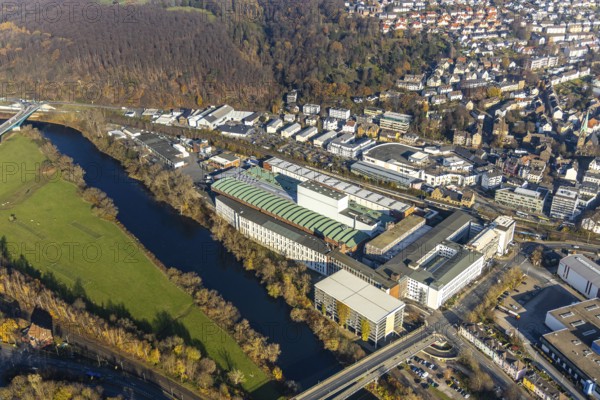 Aerial view, industrial estate between federal road B226 and federal road B234 on the Ruhr, Demag, Ruhrtalcenter, Wetter, Wetter, Ruhr area, North Rhine-Westphalia, Germany