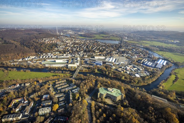 Aerial view, overview Wetter, Harkortsee, Ruhr, Ruhr Valley, Obergraben, Wetter, Ruhr area, North Rhine-Westphalia, Germany