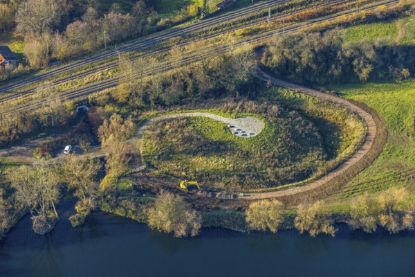 Aerial view, Elsche estuary viewpoint, Elbsche, Ruhr, Ruhr valley, railway line, Bommern, Witten, Ruhr area, North Rhine-Westphalia, Germany