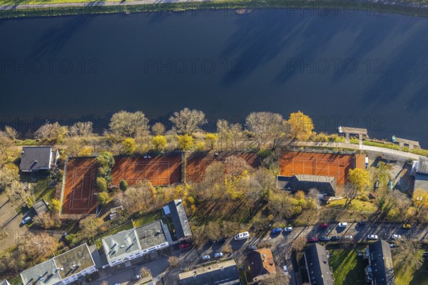 Aerial view, Obergraben bank, tennis courts, Demag sports community, Wetter, Wetter, Ruhr area, North Rhine-Westphalia, Germany