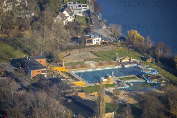 Aerial view, nature outdoor swimming pool Wetter, Harkortsee, Wetter, Ruhr area, North Rhine-Westphalia, Germany