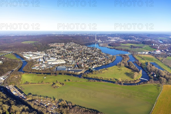 Aerial view, city view Wetter, river Ruhr, Obergraben, Harkortsee, Alt-Wetter, Wetter, Ruhr area, North Rhine-Westphalia, Germany