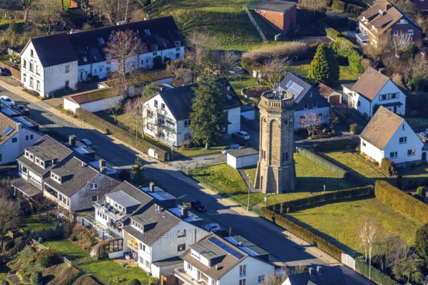 Aerial view, Loh water tower, Loher Höhe, Von-der-Recke-Straße, Grundschöttel, Wetter, Ruhr area, North Rhine-Westphalia, Germany