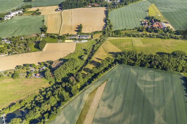 Aerial view, river Ruhr, Obergraben, Gut Beringhof horse boarding house, Wickede (Ruhr), North Rhine-Westphalia, Germany