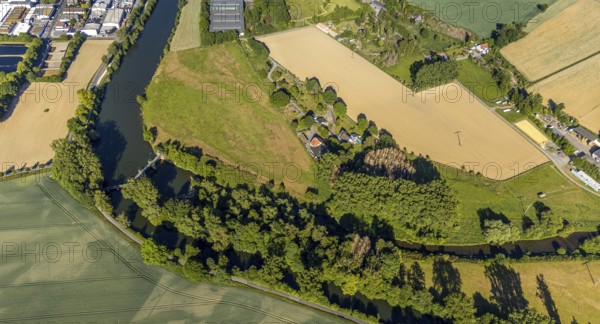 Aerial view, Ruhr river, Obergraben, Wickede (Ruhr), North Rhine-Westphalia, Germany