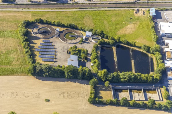 Aerial view, Ruhrverband sewage treatment plant Wickede, Wickede (Ruhr), North Rhine-Westphalia, Germany