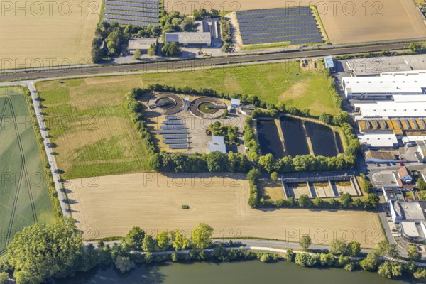 Aerial view, Ruhrverband sewage treatment plant Wickede, Wickede (Ruhr), North Rhine-Westphalia, Germany