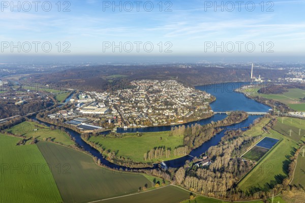 Aerial view, overview Wetter, Ruhr, Ruhr valley, Obergraben, Harkortsee, Cuno power station, Wetter, Ruhr area, North Rhine-Westphalia, Germany