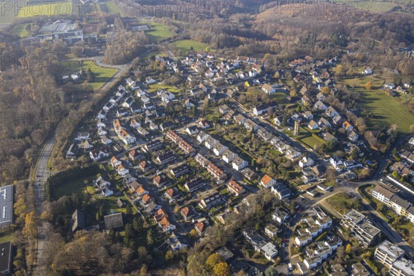 Aerial view, Volmarstein with historic water tower on Von-Der-Recke-Straße, Grundschöttel, Wetter, Ruhr area, North Rhine-Westphalia, Germany