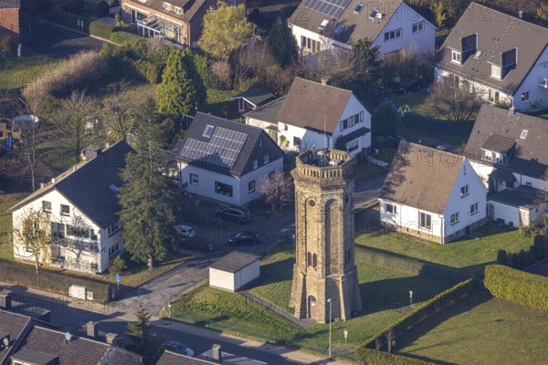 Aerial view, historic water tower on Von-Der-Recke-Straße, Grundschöttel, Wetter, Ruhr area, North Rhine-Westphalia, Germany