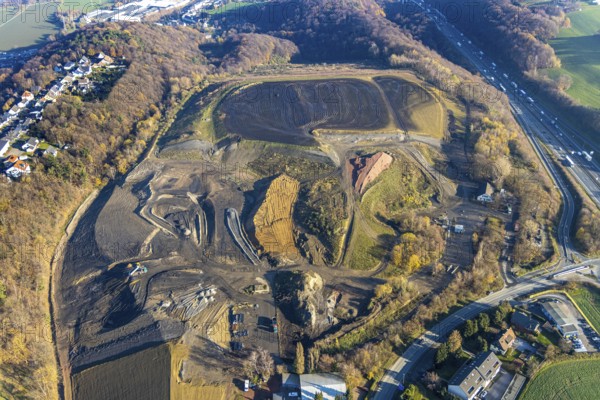Aerial view, Enerke landfill site at the A1 motorway junction AS89 Volmarstein, Grundschöttel, Wetter, Ruhr area, North Rhine-Westphalia, Germany