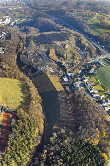 Aerial view, Enerke landfill site at the A1 motorway junction AS89 Volmarstein, Grundschöttel, Wetter, Ruhr area, North Rhine-Westphalia, Germany
