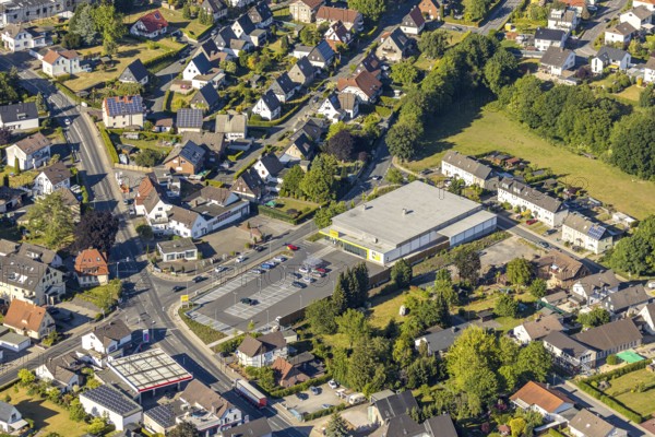 Aerial view, new Netto store, Waltringer Weg, Wickede (Ruhr), North Rhine-Westphalia, Germany