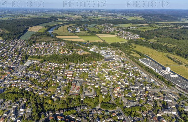 Aerial view, view of town, Ruhr river, Wasserwerke Westfalen GmbH, Wasserwerke Westfalen GmbH, Wickede (Ruhr), North Rhine-Westphalia, Germany