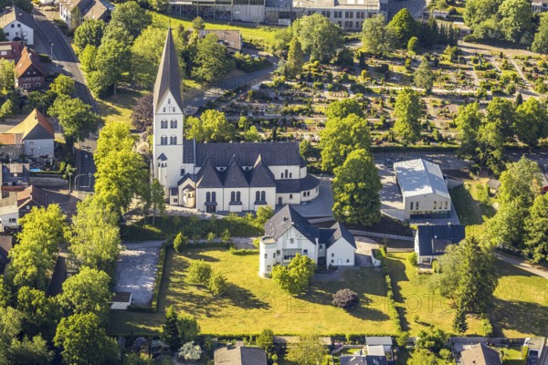 Aerial view, Catholic parish church of St Anthony of Padua, Wickede (Ruhr), North Rhine-Westphalia, Germany