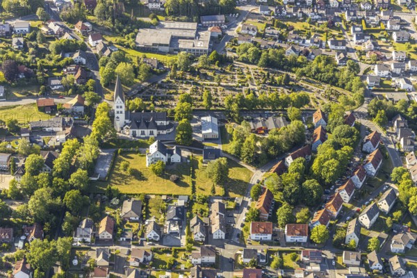 Aerial view, Catholic parish church of St Anthony of Padua, Wickede (Ruhr), North Rhine-Westphalia, Germany