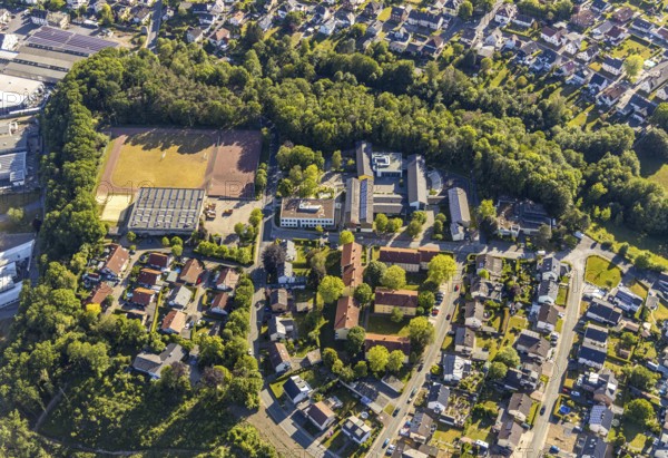 Aerial view, Gerken sports hall and sports field, Wickede secondary school, Wickede (Ruhr), North Rhine-Westphalia, Germany