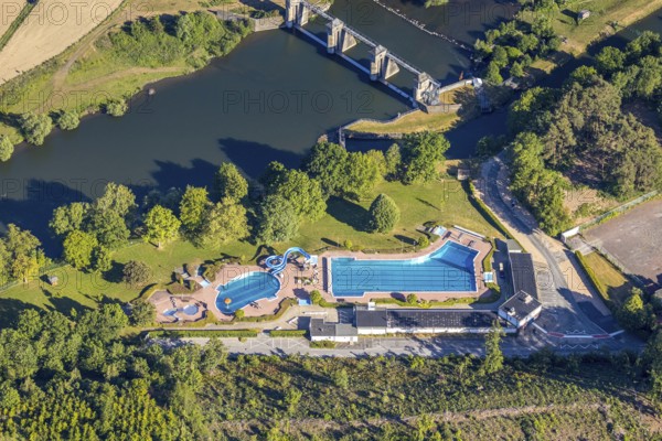 Aerial view, Wickede outdoor pool, Wickede (Ruhr), North Rhine-Westphalia, Germany