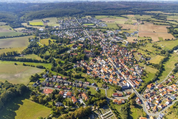 Aerial view, view of the town, Willebadessen Monastery, St Vitus Parish Church, Castle Park, Willebadessen, OWL, East Westphalia-Lippe, East Westphalia, North Rhine-Westphalia, Germany