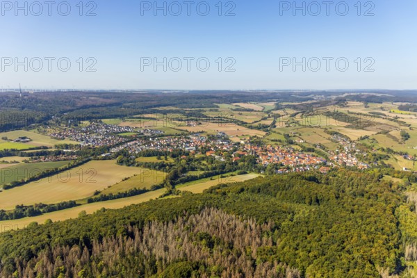 Aerial view, view of the town, Willebadessen Monastery, St Vitus Parish Church, Castle Park, Willebadessen, OWL, East Westphalia-Lippe, East Westphalia, North Rhine-Westphalia, Germany
