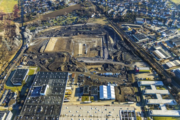 Aerial view, construction site of new Amazon logistics centre, Euziel logistics company, industrial estate on Brauckstrasse, Rüdinghausen, Witten, Ennepe-Ruhr district, Ruhr area, North Rhine-Westphalia, Germany