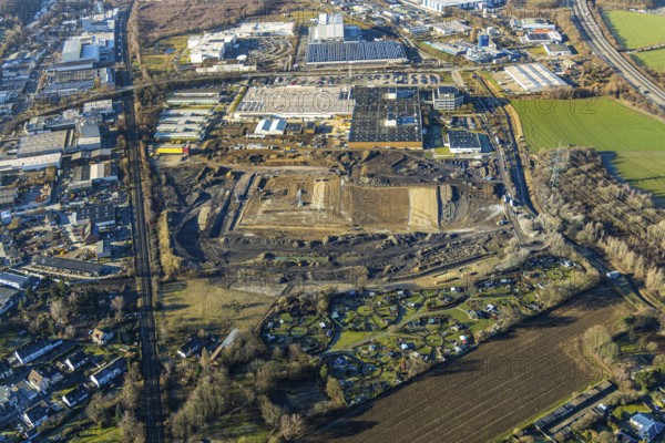 Aerial view, construction site of new Amazon logistics centre, Euziel logistics company, industrial estate on Brauckstrasse, Rüdinghausen, Witten, Ennepe-Ruhr district, Ruhr area, North Rhine-Westphalia, Germany
