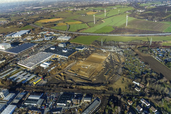 Aerial view, construction site of new Amazon logistics centre, Euziel logistics company, industrial estate on Brauckstrasse, Rüdinghausen, Witten, Ennepe-Ruhr district, Ruhr area, North Rhine-Westphalia, Germany