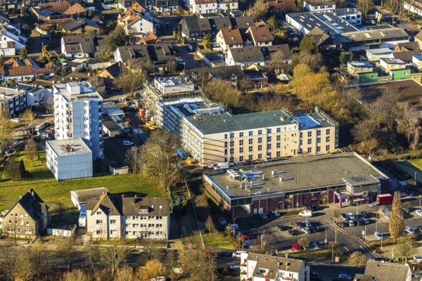 Aerial view, construction site of new Helfkamp retirement home, Edeka branch Witten, Stockum, Witten, Ennepe-Ruhr district, Ruhr area, North Rhine-Westphalia, Germany