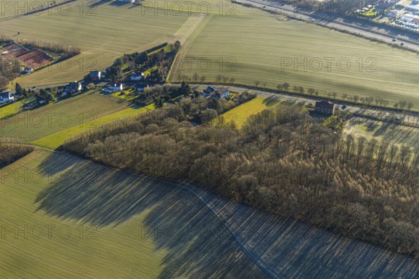 Aerial view, wooded area and residential buildings on Pferdebachstraße, Stockum, Witten, Ennepe-Ruhr district, Ruhr area, North Rhine-Westphalia, Germany