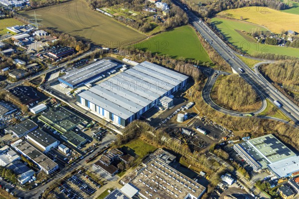 Aerial view, Hermes distribution centre Witten, Euziel logistics centre, industrial estate on Brauckstraße, Annen, Witten, Ennepe-Ruhr district, Ruhr area, North Rhine-Westphalia, Germany