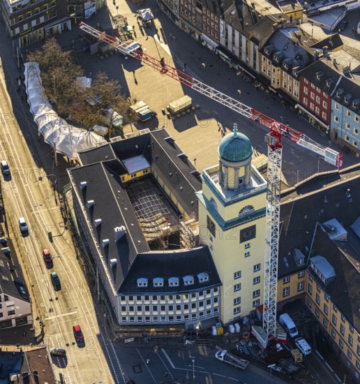 Aerial view, construction site renovation Witten town hall, town hall square, Witten-Mitte, Witten, Ennepe-Ruhr district, Ruhr area, North Rhine-Westphalia, Germany