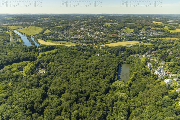 Aerial view, excursion destination Hohenstein, river Ruhr, Hammerteich, view to Bommern, Witten, Ennepe-Ruhr district, Ruhr area, North Rhine-Westphalia, Germany