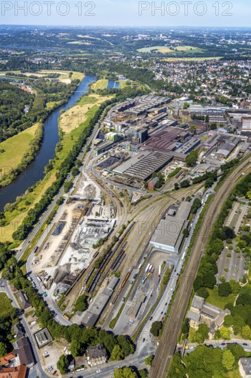 Aerial view, Deutsche Edelstahlwerke Witten, DEW, Ruhr river, Witten main railway station, view to Heven, Witten, Ennepe-Ruhr district, Ruhr area, North Rhine-Westphalia, Germany